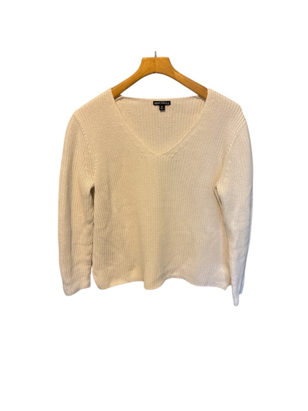 J Crew Mercantile White Cotton Ribbed V-Neck Long Sleeve Pullover Sweater Medium
